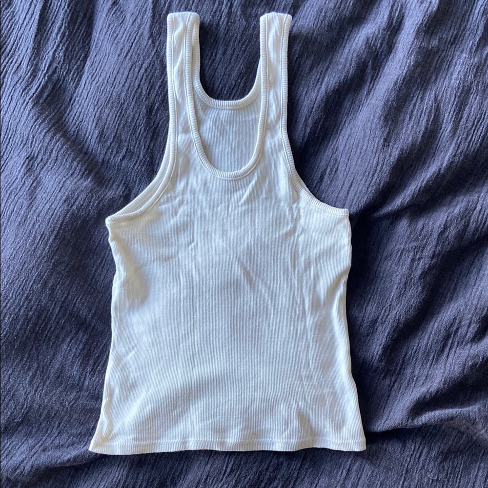 ARQ White Fitted Ribbed Tank Top